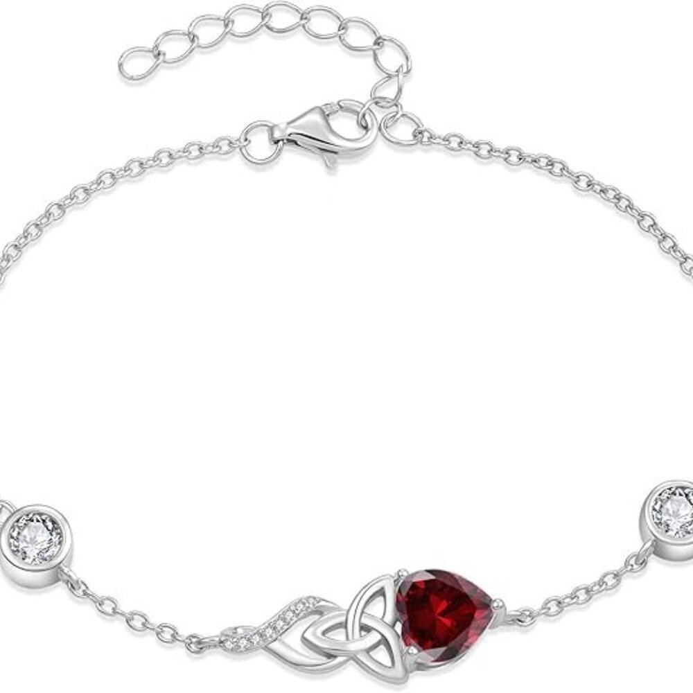 Infinity Celtic Knot Sterling Silver Birthstone Bracelet 01 January - Garnet